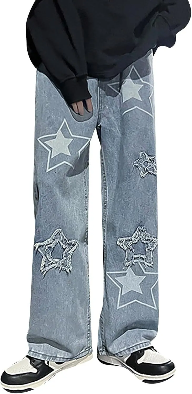 Straight Leg Jeans for Women High Waisted Wide Leg Boyfriend Denim Pants Frayed Raw HemCasual Baggy Trousers