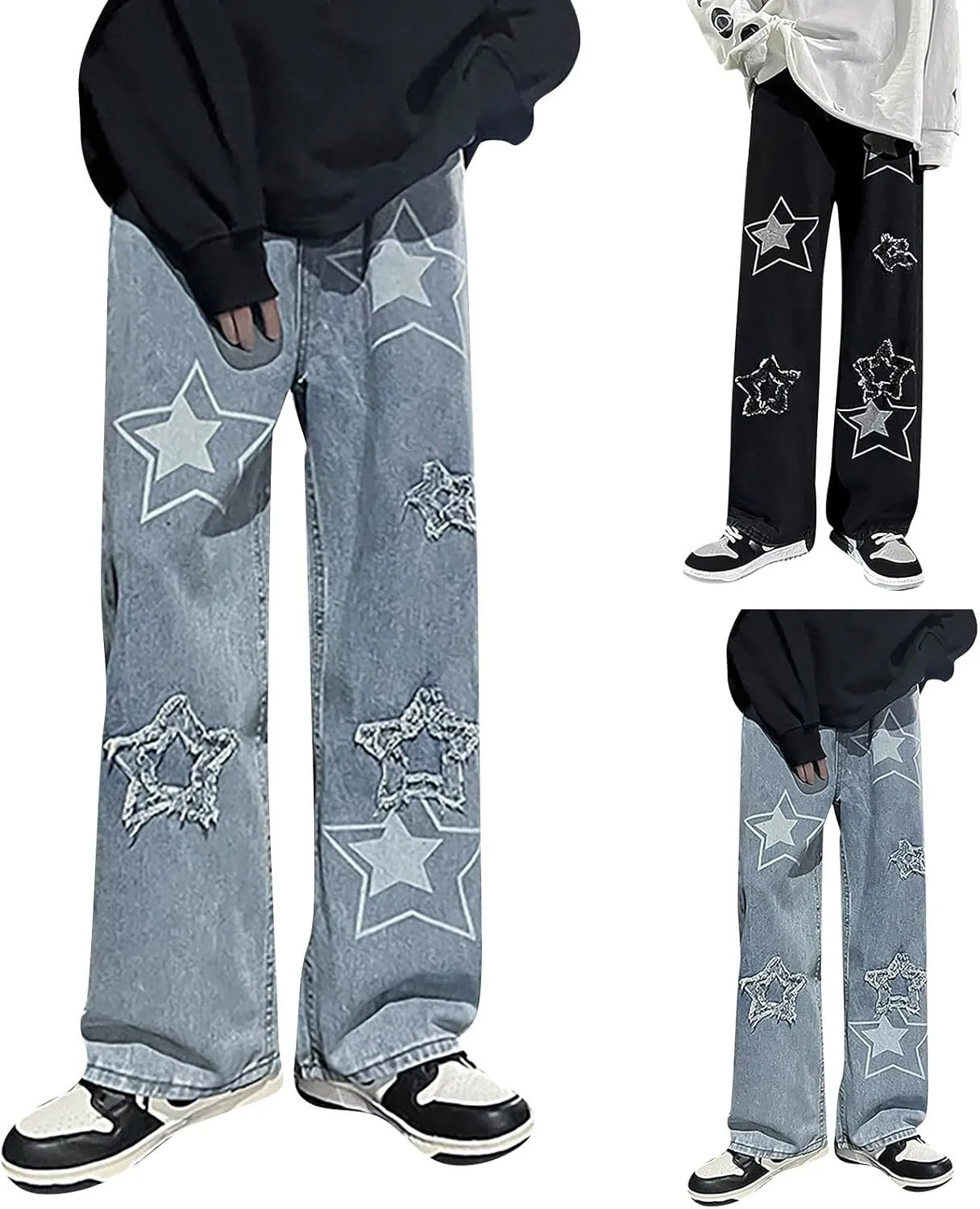 Straight Leg Jeans for Women High Waisted Wide Leg Boyfriend Denim Pants Frayed Raw HemCasual Baggy Trousers