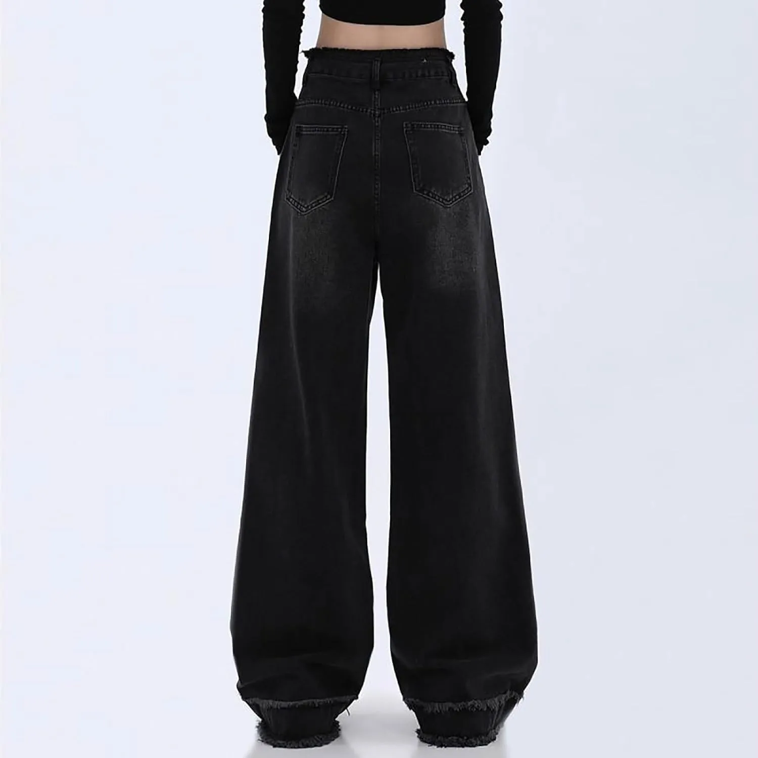 Straight Leg Jeans for Women High Waisted Wide Leg Boyfriend Denim Pants Frayed Raw HemCasual Baggy Trousers