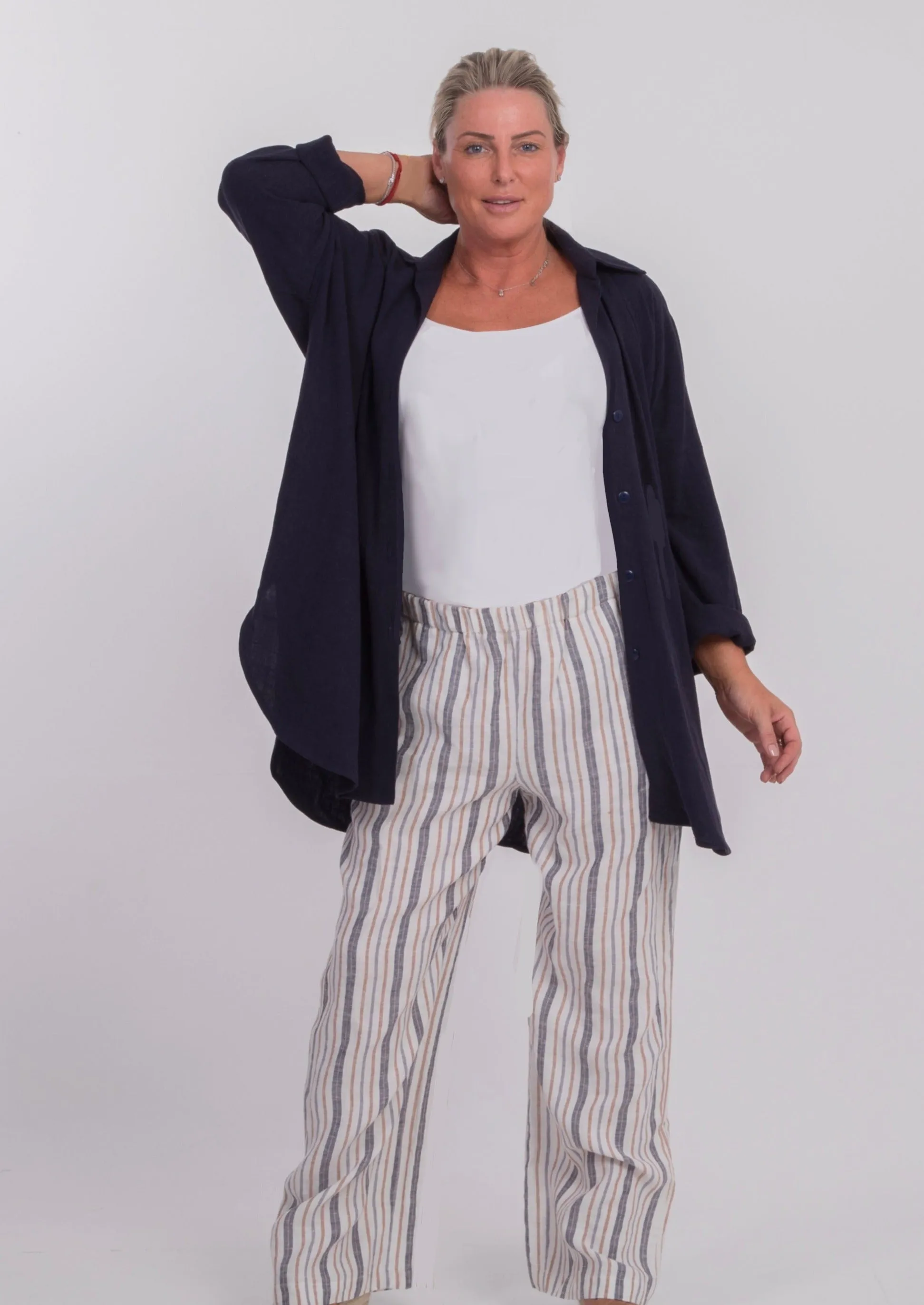 W-THE CAPRI WIDE-LEGGED TROUSERS IN STRIPED LINEN
