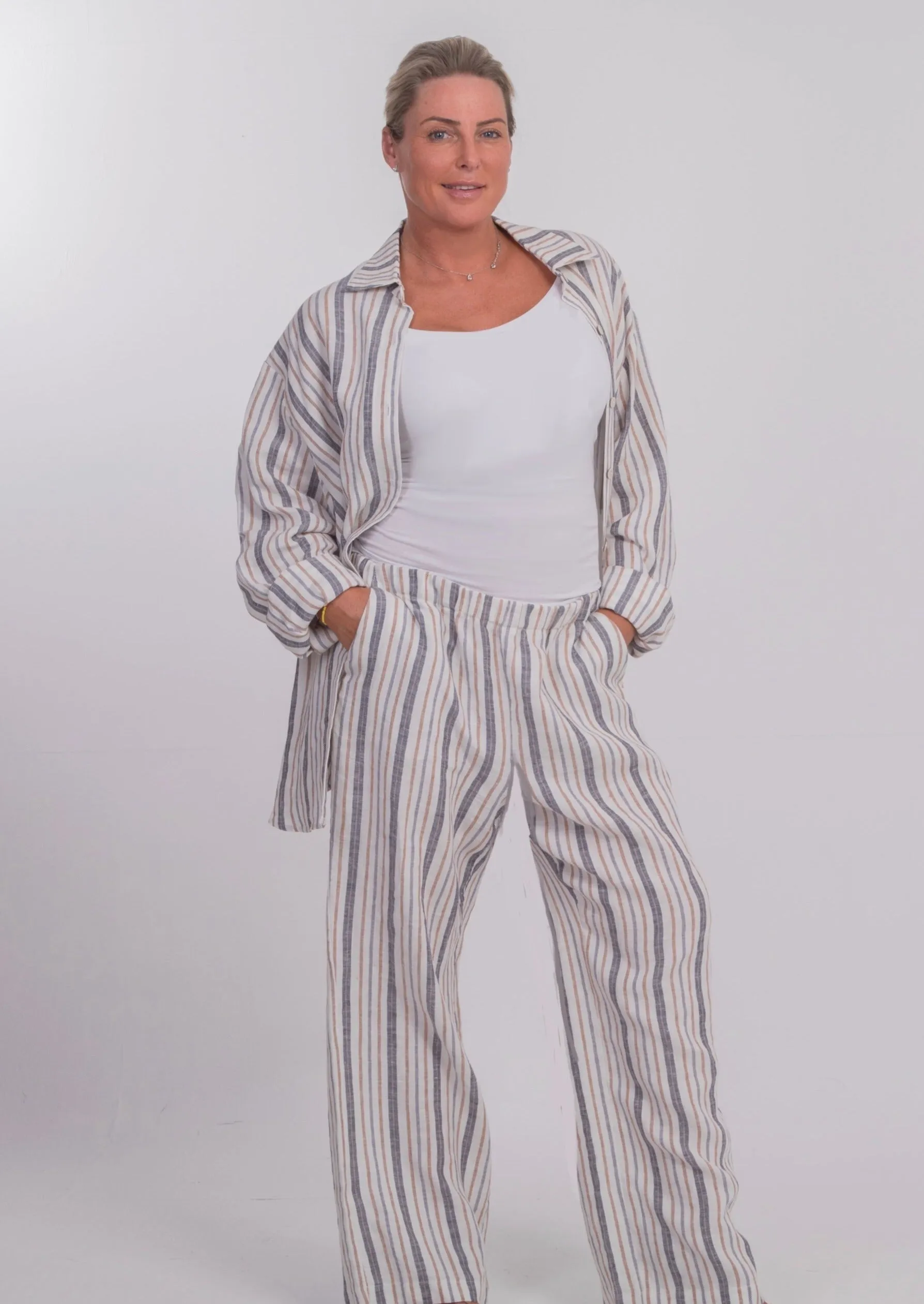 W-THE CAPRI WIDE-LEGGED TROUSERS IN STRIPED LINEN
