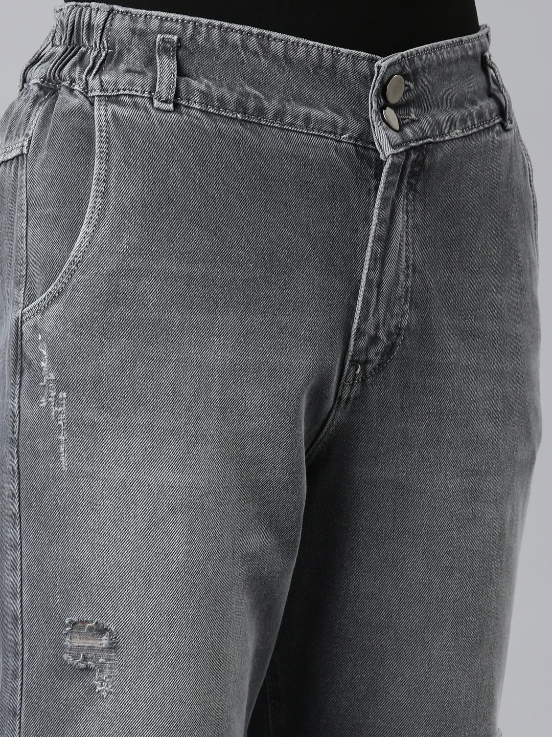 Women Grey Boyfriend Fit Heavy Denim Jeans