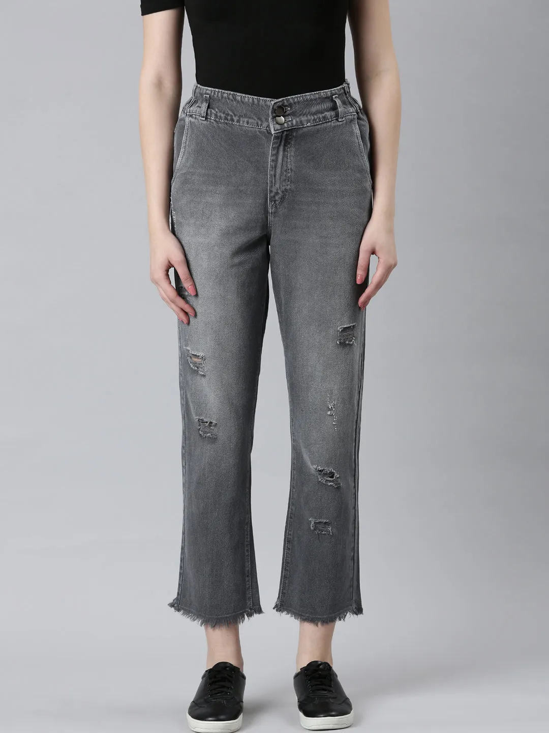 Women Grey Boyfriend Fit Heavy Denim Jeans