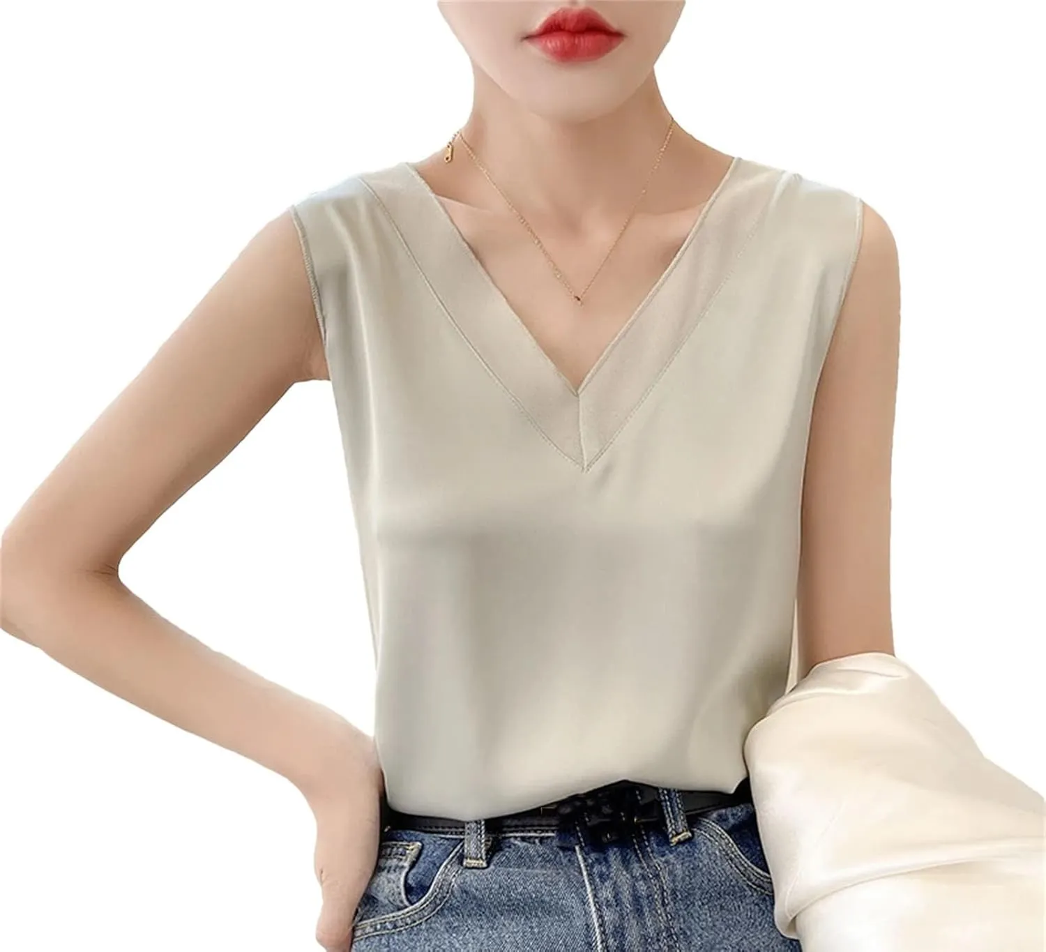 Women Silk Camisole Summer Satin V-Neck Thin Sleeveless Top Fashion Casual Bottoming Shirt
