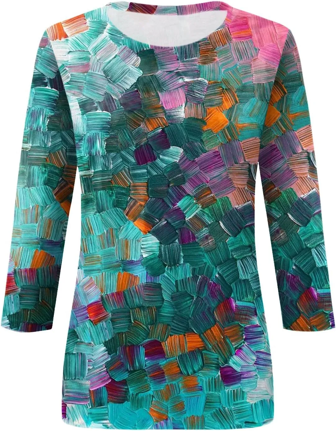 Women's 3/4 Length Sleeve Tops Cute Print Graphic Tees Blouses Casual Plus Size Basic Tops Pullover Tops